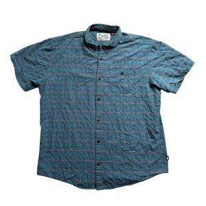 Howler Bros Men’s XL Button Down Shirt Blue Geometric Print Short Sleeve Cotton